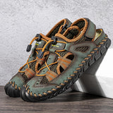Summer Men's Sandals Outdoor Mesh Soft Clogs Slides Handmade Roman Outdoor Slippers Mart Lion Green 6.5 