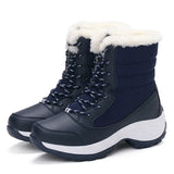 Women Platform Outdoor Snow Boots Non-slip Winter Walking Shoes Fur Warm Ankle Boots Wedge MartLion Blue 39 