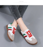 Flat Luxury Shoes Women Autumn Classic Ladies Sneakers Leather Retro Low Cut Lace -up Casual Round Toe Grey White MartLion   