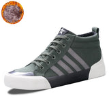 Green High-Top Canvas Shoes Men's Winter Sneakers Warm Fur Shoes Lace-up Casual Sneaker Man MartLion Cao Lv-23927 40 CHINA