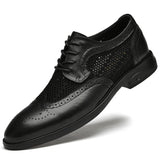 Thick Soled Men's Dress Shoes Spring Mesh Breathable Casual Shoes Genuine Leather Oxfords Office Brogue MartLion Black 38 