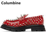 Men's Handmade Studs Spike Shoes Red Loafers Runway Rivets Party Wedding Mart Lion   