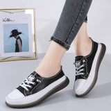 Sport Shoes Women Natural Genuine Leather Flat Casual Ballet Flats Lace Up White Court Sneakers Ladies Flats MartLion   