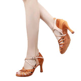 Adult High-heeled Color-block Latin Dance Shoes Soft-soled Forged Cloth Practice Professional Bullfighting MartLion   