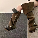 Runway Boots for Women Slim High Heels Pleated Metal Buckle Long Four Season MartLion   