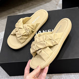  Women Slippers Summer Causal Outwear Korean Flat Sole Slippers Designer Pleated Shoes Female Mart Lion - Mart Lion