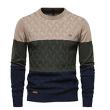 Autumn Patchwork Color O-neck Pullover Sweaters Men's Cotton Sweater Warm Winter Knitted MartLion   