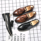 Brogue Dress Shoes Men's Formal Soft Split Leather Slip On Loafers Flat Work Footwear Mart Lion   