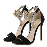 Liyke Color Rhinestone Women's Sandals High Heels Crystal Ankle Strap Summer Open Toe Stripper Shoes Stiletto MartLion   