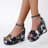 Women Floral Platform Sandals Female Summer Wedges High Heels Thick Bottom Shoes Ladies Buckle Footwear Mart Lion   