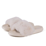 Summer indoor shoes ladies flat solid color open toe flip flops fake fur fox fur slippers MartLion   