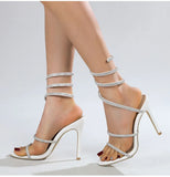 Runway style Ankle strap Women Sandals Rhinestones Stiletto High heels Gladiator Summer Shoes MartLion   