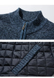 Autumn Winter Warm Sweater Men's Stand Collar Stripe Plaid Zipper with Velvet Coat Casual Cardigan Sweater Knit Bomber Jacket MartLion   