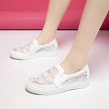 Small White Shoes Summer Breathable Lace Canvas Flat Loafers Sequin Sneakers Women MartLion   