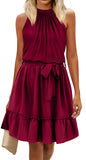 Women's Dress Summer Women's Beach Dress Folded Cake Dress Loose Neck Tie Sleeveless Dress Women's Summer Clothing MartLion   