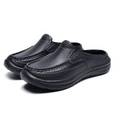 Summer Outdoor Men's Slippers Breathable Leather Shoes Casual Slippers Waterproof Non-slip MartLion black 39 
