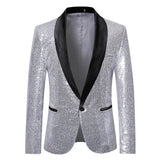 Shiny Gold Sequin Glitter Embellished Jacket Men's Nightclub Prom Suit Homme Stage Clothes For singers blazers MartLion Silver M 