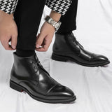 Leather Men Boots Solid  Pointed Toes Dress Leather Boots MartLion   