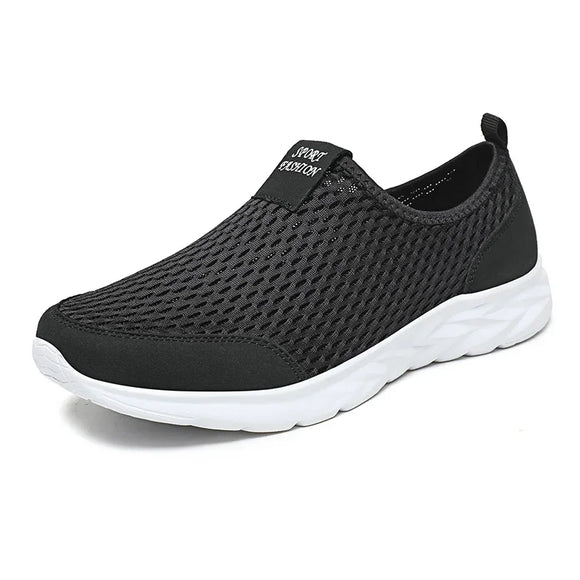 Men's Shoes Mesh Breathable Walking Shoes Unisex Slip-On Light Loafers Women Sneakers MartLion Black White 38 