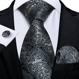 Gray Striped Paisley Silk Ties For Men's Wedding Accessories 8cm Neck Tie Pocket Square Cufflinks Gift MartLion SJT-0209  