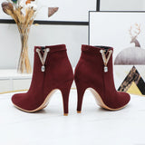 Winter Wine Red Pink Women Ankle Boots Lady Party Shoes High Heel MartLion Wine Red 11.5 