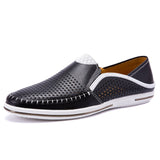 Men's Casual Shoes Genuine Leather White Sneakers Loafers Breathable Sapato Social Masculino Mart Lion Black 38 