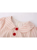 Summer Women Short Sleeve Striped Dress Mori Girl Mini Frocks Peter Pan Collar MartLion   