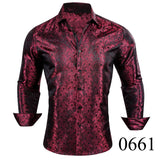 Luxury Silk Shirts Men's Black Floral Spring Autumn Embroidered Button Down Tops Regular Slim Fit Blouses Breathable MartLion 0661 S CHINA