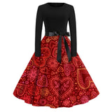 Party Dresses Delicate Casual Print Ankle-Length For Woman O-Neck Long Sleeves Frocks MartLion   