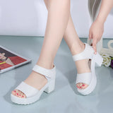 Heels Women's Sandals Summer Elegant Chunky Casual Peep Toe Rubber Sole Non-slip Block Ladies Black MartLion WHITE 39 