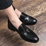 Luxury Loafers Slip-on Fringed Leather Shoes Woven Moccasin High-end British Style Thick Bottom Pointed Toe Designer MartLion   