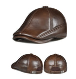 Cowhide Real Leather Men's Berets Cap Hat  Real Leather Adult Keep Warm peaked cap MartLion yellow brown L 55 56cm 