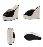 Liyke Platform Wedges Slippers Summer Peep Toe 14CM Heels Shoes Woman Super High Mules Female Sandals Black Mart Lion   