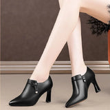 Sweet Elegant Pu Leather Square Heel Boots for Women Lady Classic Winter Ankle Boots MartLion b 35 