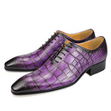 Crocodile Pattern Print Genuine Leather Shoes Summer Men's Dress Wedding Casual Pointed Toe Leather MartLion PURPLE 39 