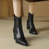 Autumn Women Boots Shoes Pointed Toe Chunky Heel Casual Winter Short Modern Chelsea High Heels MartLion   