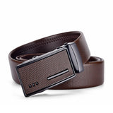 Men's Leather Belt Metal Automatic Buckle Work Black PU Strap MartLion Chocolate 120cm 