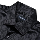 Designer Shirts Men's Summer Short Sleeve Silk Satin Black Floral Slim Fit Lapel Blouses Regular Casual Tops Barry Wang MartLion   