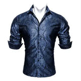 Luxury Purple Men's Silk Shirt Spring Autumn Long Sleeve Lapel Shirts Casual Fit Set Party Wedding Barry Wang MartLion GY-0402 S 