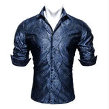 Luxury Purple Men's Silk Shirt Spring Autumn Long Sleeve Lapel Shirts Casual Fit Set Party Wedding Barry Wang MartLion