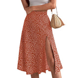 women long skirt summer Versatile floral skirt Casual Wrap Middle dresses classic beach MartLion Saffron XXXL 