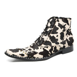 Design Boots For Men's Mixed Colors Print Real Leather Dress Shoes Rivets High Top Chelsea MartLion   