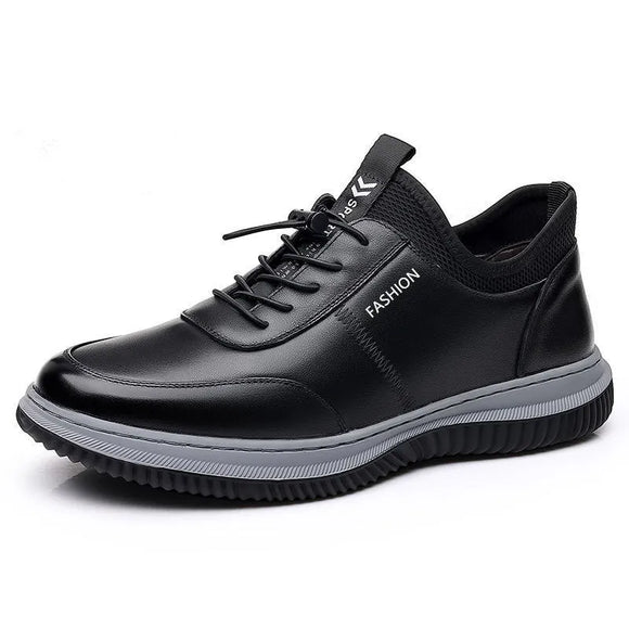 Men's Business Leather Sneakers Autumn Waterproof Round Toe Casual Shoes Platform Trainers Zapatillas Deportivas Hombre MartLion black 40 