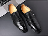 Men's Casual Shoes Snakeskin Grain Microfiber Leather Slip-on Buckle Dress Office Oxfords Party Wedding Flats Mart Lion   