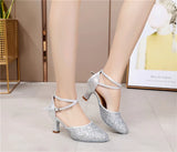 Sequined Latin Dance Shoes Women Adult Middle-heeled High-heeled Summer Beginners Children Soft-soled Pointy-toed MartLion   