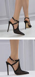 Liyke Black Mesh Pointed Toe Stiletto High Heels Sandals Female Ankle Buckle Strap Party Stripper Shoes Women Pumps Mart Lion   