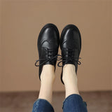 Retro Women's Shoes Spring Genuine Leather Oxfords Loafers Round Toe Bullock Platform MartLion   