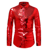 Men's Disco Gold Shiny Shirts for Party Long Sleeve Nightclub Shirt Male MartLion Red US XXL 