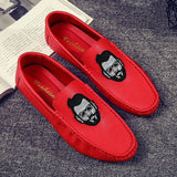 Men's Leather Casual Shoes Spring Summer Trend Lightweight Tiger Embroidery Cool Loafers Driving Mart Lion Man Red US 7  EU39 
