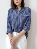 Women's Summer  Denim Texture Vertical Stripe Mulberry MartLion   